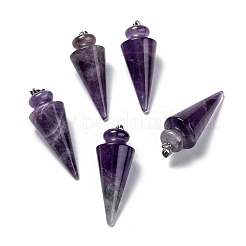 天然石アメジストペンダント  プラチナ真鍮パーツ  コーン  40~44x15~16mm  穴：3x7mm&nbsp;G-K311-47G