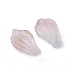 ガラスチャーム  金箔  艶消し  染め＆加熱  花びら  ピンク  19x10x3mm  穴：1mm&nbsp;EGLA-L024-A01