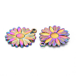 201 ステンレススチール製フラワーペンダント  デイジー  虹色  25.5x22x2.5mm  穴：2mm&nbsp;STAS-S119-044