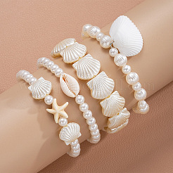 4 шт. 4 стильных эластичных браслета из пластикового жемчуга FS-WGACFCE-01