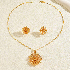 Комплекты из винтажных латунных серег-гвоздиков и ожерелий с подвесками в виде цветов для женщин&nbsp;BJ1568