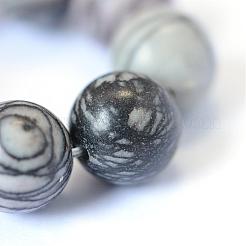 Pierre naturelle de soie noire / netstone perles rondes&nbsp;G-E334-12mm-05