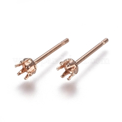 304ステンレススチールスタッドピアス金具  プロングイヤリングのセッティング  ローズゴールド  トレイ：2mm  13mm  ピン：0.7mm&nbsp;STAS-E484-62F-RG