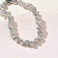 ハート型真鍮マイクロパヴェクリアキュービックジルコニアリンクチェーンブレスレット（女性用）  長持ちメッキ  ラックめっき  カドミウムフリー＆鉛フリー  プラチナ  7.09インチ（18cm）&nbsp;BJEW-C156-07C-P