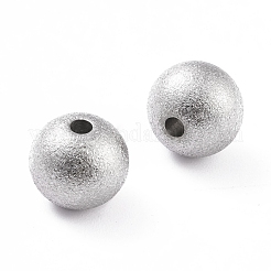 304ステンレススチールテクスチャビーズ  ラウンド  ステンレス鋼色  10x9mm  穴：2mm&nbsp;STAS-CJC0004-01P-10mm