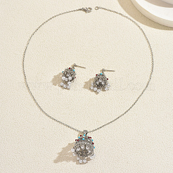 Комплекты женских сережек-гвоздиков и подвесок в этническом стиле из латуни с искусственным жемчугом.&nbsp;GM8263