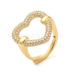 Регулируемое кольцо с прозрачным фианитом и полым сердцем RJEW-M148-04G