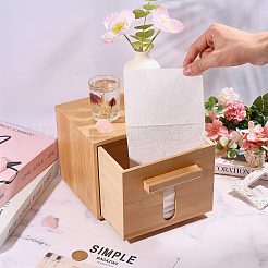 Caja de pañuelos de bambú con cajón de almacenamiento&nbsp;CON-WH0089-326
