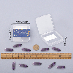 ファセットカット天然アメジストヒーリングストーン10個  レイキエネルギーバランシング瞑想療法杖  二重終端点  ワイヤー包まれたペンダント作りのために  穴なし/ドリルなし  30x9x9mm&nbsp;G-SC0001-60