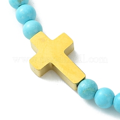 2 pz 2 stili howlite naturale e turchese sintetico e set di bracciali elastici con perline incrociate in acciaio inossidabile 304&nbsp;BJEW-JB09465-02