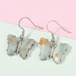 Orecchini pendenti in ottone con fiore naturale di amazzonite&nbsp;EJEW-M081-01P-06