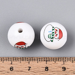 Непрозрачные акриловые круглые бусины с рождественским принтом OACR-T029-08D