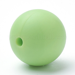 食品グレードの環境に優しいシリコーンビーズ  DIYネックレスの製作  ラウンド  芝生の緑  14~15mm  穴：2mm&nbsp;X-SIL-R008C-59