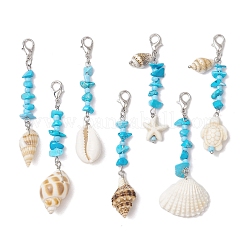 7 шт. 7 стиля синтетических бирюзовых бусин и натуральных спиральных ракушек подвески украшения&nbsp;HJEW-JM02914