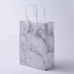 Sacs en papier kraft, avec poignées, sacs-cadeaux, sacs à provisions, rectangle, motif de texture de marbre, blanc, 27x21x10 cm
