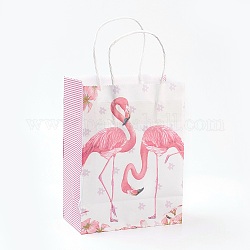 長方形の紙袋  ハンドル付き  ギフトバッグ  ショッピングバッグ  フラミンゴの形の模様  バレンタインデーのために  ミスティローズ  27x21x11cm