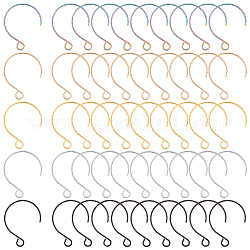 DICOSMETIC 50Pcs 5 Colors French Hook Earring Golden Ear Wire Fish Earring Hook Ear Wire Connector Hook with Horizontal Loop Stainless Steel Earring Hook for DIY Earring Jewelry Making, Pin: 0.6mm
