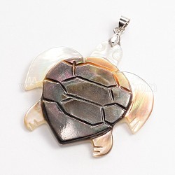 Schildkröte schwarz Lippe Shell Anhänger, mit Platin Messing Befund, 39x40x4 mm, Bohrung: 5x3 mm