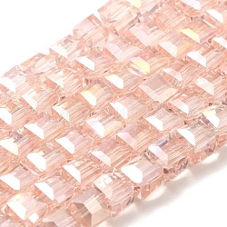 Chapelets de perles en verre électroplaqué, de couleur plaquée ab , facette, cube, rose, 6x6x6mm, Trou: 1mm