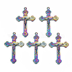 Gros pendentifs en alliage de couleur arc-en-ciel, sans cadmium et sans plomb, pour la religion, croix avec Jésus, 58x36x4.5mm, Trou: 2.5mm