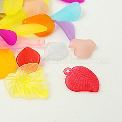 Transparent Acrylic Pendants, Frosted, Leaf, Mixed Style, Mixed Color, about 11~31mm wide, 16~55mm long, 2~7mm thick, hole: 1mm