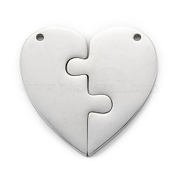 Ciondoli divisi in acciaio inossidabile, per gli amanti, cuore con il cuore, colore acciaio inossidabile, 30.5x30x2mm, Foro: 1.6 mm