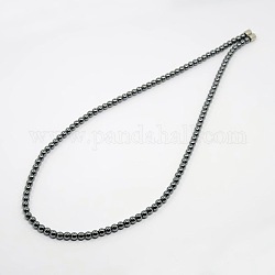 Colliers de perles en hématite synthétique sans magnétiques, avec fermoir magnétique, noir, 18 pouce