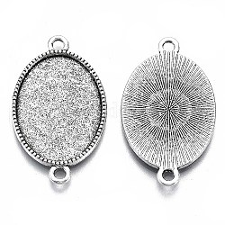 Tibetan Style Oval Alloy Cabochon Connector Settings, Cadmium Free & Lead Free, Antique Silver, Tray: 18x13mm, 27x16x2mm, Hole: 2mm