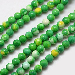Synthetischen fossilen Perlen Stränge, gefärbt und erhitzt, Runde, lime green, 8 mm, Bohrung: 1 mm, ca. 50 Stk. / Strang, 15.7 Zoll
