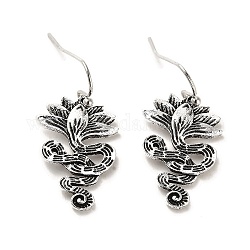 Lotus- und Schlangen-Ohrhänger, Lange Ohrringe aus Zinklegierung für Frauen, Antik Silber Farbe, 31x16 mm