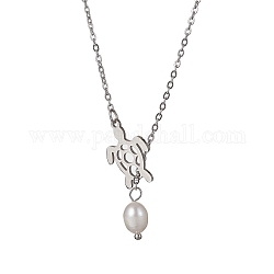 Collares de perlas naturales y tortuga hueca, con 304 cadenas de cable de acero inoxidable, color acero inoxidable, 24.57 pulgada (62.4 cm)