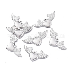 Pendentifs en acier inoxydable saint valentin 304, coeur avec des ailes, couleur inoxydable, 20.3x40x3.5mm, Trou: 2.8mm