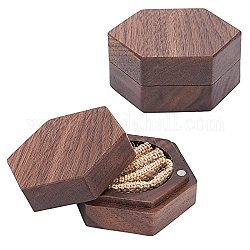 Cajas de madera para anillos de dedo hexagonales, Estuche de regalo para anillos de boda con cierres magnéticos., para boda dia de san valentin, coco marrón, 5x5.6x2.85 cm