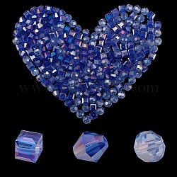 360 pz 3 fili di perle di vetro placcato stile, ab colore placcato, sfaccettato, tondo & cubo & bicono, blu, 7.5~8x7.5~8x7.5~8mm, Foro: 1~1.5 mm, 120pcs / style