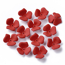 3-Petal Spray Painted Acrylic Bead Caps, Rubberized Style, Flower, Red, 23x20~22x7mm, Hole: 1.6mm