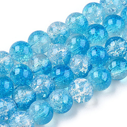 Fili di perle di vetro verniciato a cottura craquelé trasparente, imitazione Opalite, tondo, cielo blu profondo, 8.5x7.5mm, Foro: 1.5 mm, circa 107~109pcs/filo, 30.71 pollice ~ 31.30 pollici (78~79.5 cm)