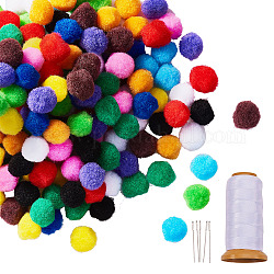 Bricolage pom pom ball décoration faisant des kits, y compris des boules de pompons, fils de nylon et aiguilles à tapisserie en fer, couleur mixte, 25mm, 12 couleurs, 20 pcs / couleur, 240 pièces / kit