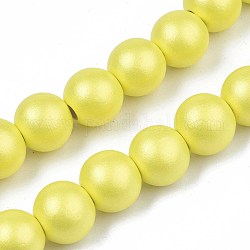 Painted Natural Wood Beads Strands, Round, Yellow, 15~16x14~15mm, Hole: 3.5~4.5mm, about 25pcs/strand, 14.25 inch~14.33 inch(36.2cm~36.4cm)