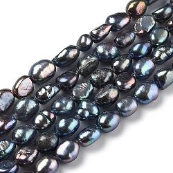 Fili di perle di perle d'acqua dolce coltivate naturali, due lati lucido, tinto, blu ardesia scuro, 6~8x5.5~6.5mm, Foro: 0.6 mm, circa 45pcs/filo, 14.37 pollice (36.5 cm)