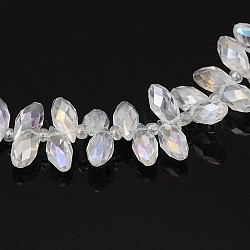 Galvanisieren Glasperlen, oben gebohrte Perlen, facettierten Tropfen, ab Farbe plattiert, klar ab, 12~13x6 mm, Bohrung: 1 mm, ca. 95~99 Stk. / Strang, 15.7~18 Zoll