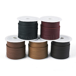 Cordon plat simili cuir 25 couleurs 5m, avec 5 bobines en plastique, couleur mixte, cordon: 2.5x1 mm, 5m / couleur, bobines: 35x42mm