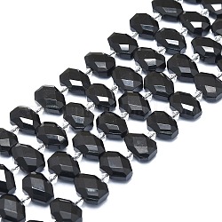 Naturale perle di ossidiana fili, sfaccettato, rettangolo, 14x10x7mm, Foro: 1 mm, circa 28pcs/filo, 15.35 pollice (39 cm)