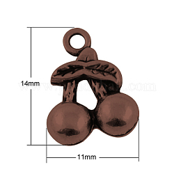 Tibetan Style Alloy 3D Cherry Charms, Cadmium Free & Lead Free & Nickel Free, Red Copper, 14x11x4mm, Hole: 2mm