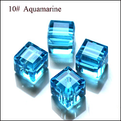 Imitation österreichischen Kristallperlen, Klasse aaa, facettiert, Würfel, Deep-Sky-blau, 8x8x8mm (Größe innerhalb des Fehlerbereichs von 0.5~1mm), Bohrung: 0.9~1.6 mm