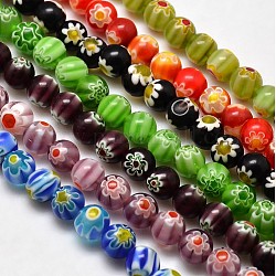 Chapelets de perles rondes de millefiori en verre, couleur mixte, 7.6~8mm, Trou: 1mm, Environ 48 pcs/chapelet, 14.9 pouce