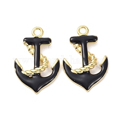 Eco-Friendly Brass Enamel Pendants, Long-Lasting Plated, Anchor, Real 18K Gold Plated, Black, 25x16x3mm, Hole: 2mm