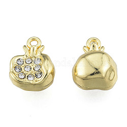 Rack Plating Alloy Charms, with Crystal Rhinestone, Cadmium Free & Nickel Free & Lead Free, Pomegranate, Light Gold, 13x10x7mm, Hole: 1.2mm
