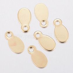 201 Stainless Steel Charms, Stamping Blank Tag, Oval, Real 24k Gold Plated, 10.5x5.5x0.5mm, Hole: 1.5mm