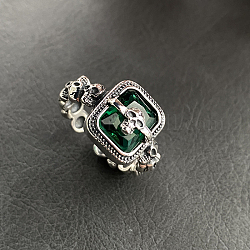 Anello a polsino aperto con zirconi cubici rettangolari, anello gotico da donna in ottone con teschio, verde scuro, misura degli stati uniti 6 (16.5mm)