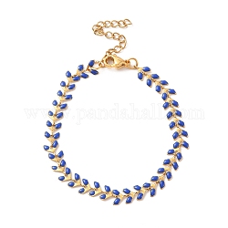 Bracelet chaînes à maillons épis de blé en émail, placage sous vide 304 bijoux en acier inoxydable pour femmes, bleu moyen, 6-7/8 pouce (17.6 cm)
